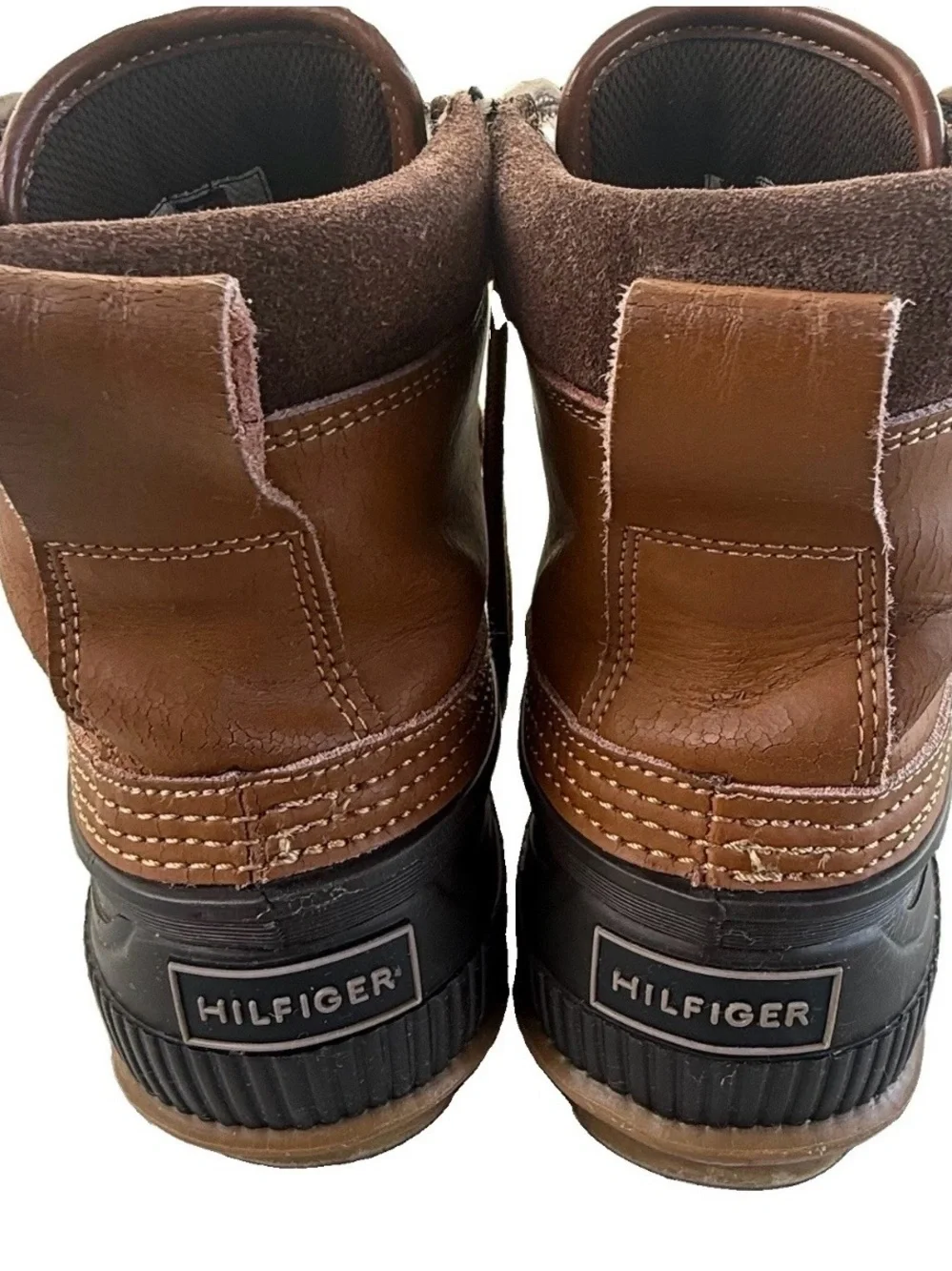 Men’s Tommy Hilfiger Brown Leather & Black Duck Boots sz 8
